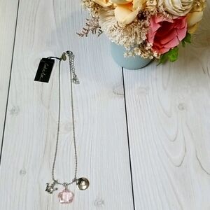 Cookie Lee girls silver princess crown and pink flower necklace NWT